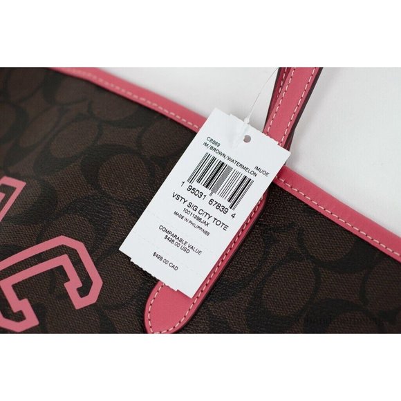 NEW Coach City Tote Varsity Brown & Pink Signature Coated Canvas Handbag CB869 - Picture 6 of 12
